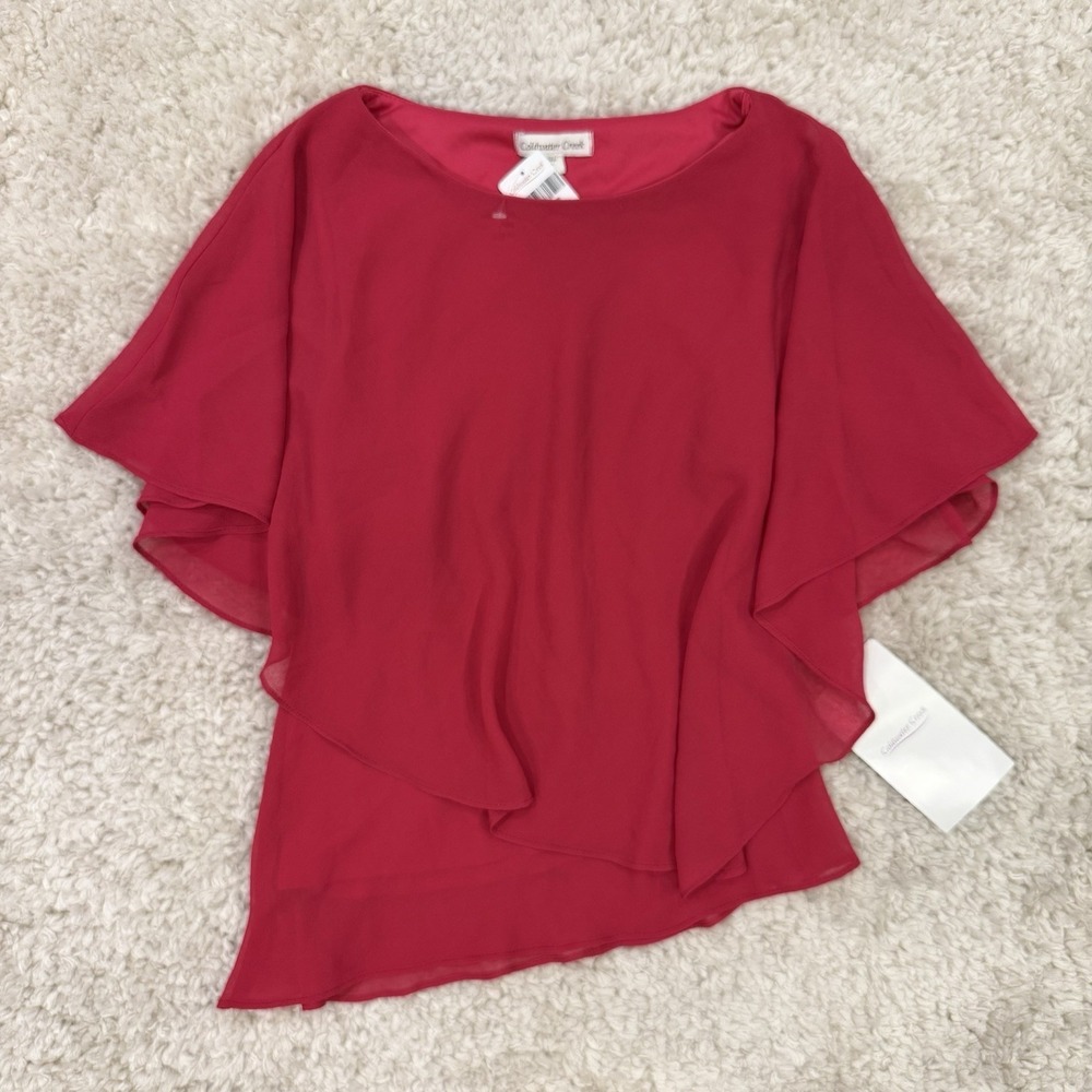 NWT Coldwater Creek Asymmetric Pink Chiffon Overlay Top 6 Y2K Chic Boho Fairy